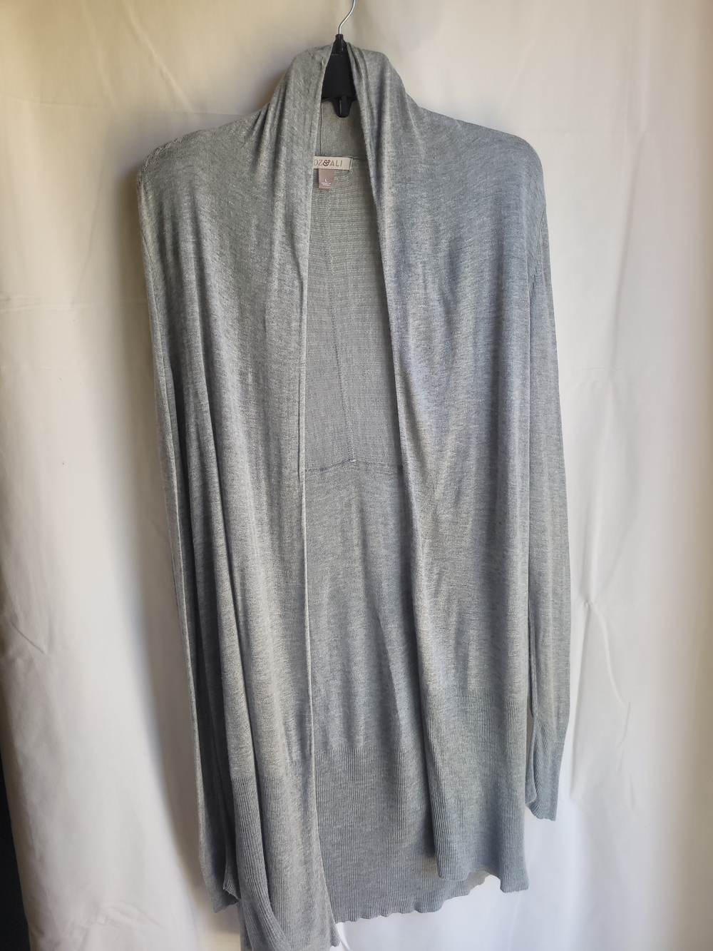 Roz & Ali Light Gray Open-Front Draped Cardigan